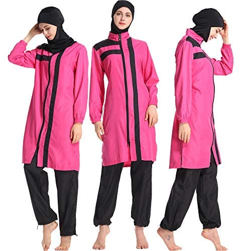 Mr Lin123 Women Muslim Modest Swimwear Hijab Swimming UPF 50+ Islamic Swimsuits Swimwear (M, Rose)