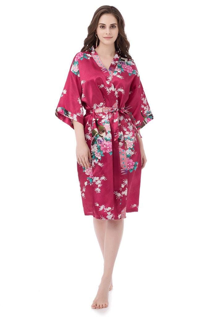 Kimono Robes for Women Floral Peacock Short Silk Bridesmaid Robes Wedding Party