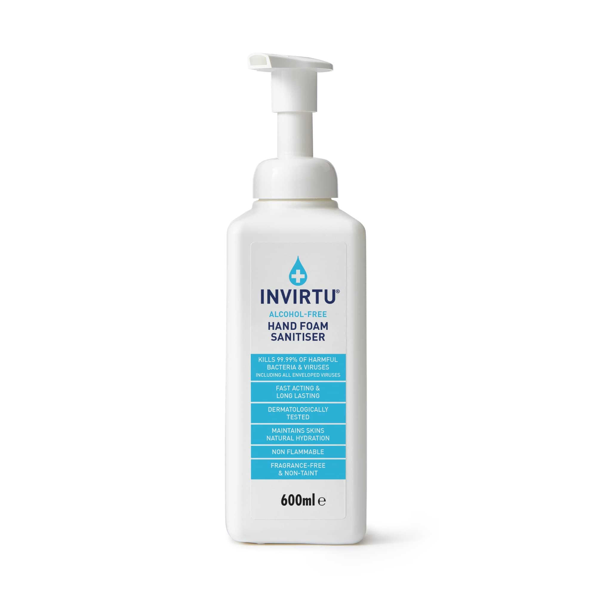 – INVIRTU Alcohol Free Antibacterial Hand Sanitiser Foam (600ml) - Kills 99.9% Of Bacteria & Viruses - Large Hand Sanitiser Pump For Home & Professional Use – Non-Scented Disinfectant - Kind To Skin