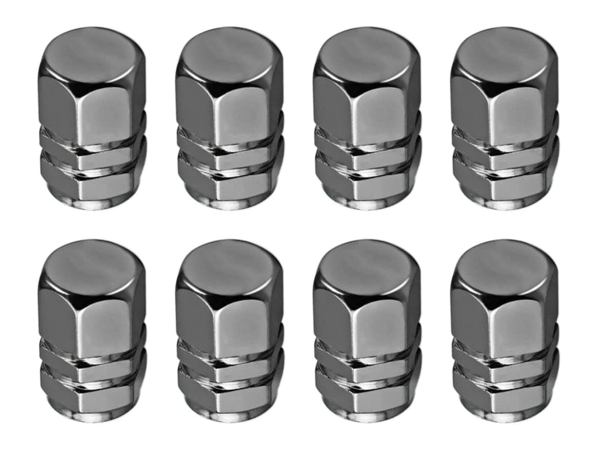 Marcraft Gun Metal Grey Tyre Wheel Alloy Valve Caps Dust Caps (8 Pack) Universal for Cars, SUVs, Bicycles, Motorcycles, Trucks | Heavy-Duty Rubber Airtight Seal | Hex Shape Aluminium Alloy | Screw-On