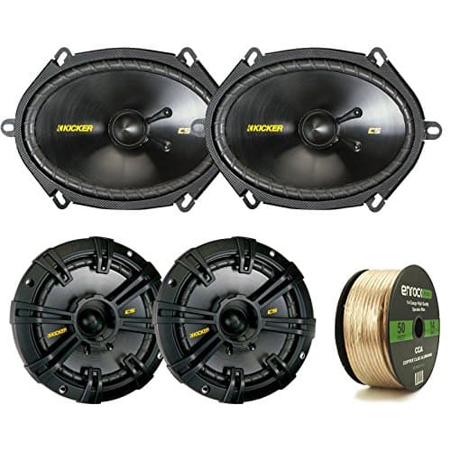 Car Component Speaker Package - 2X Kicker CSS684 6x8 Inch 550-Watt CS-Series Black Speaker + 2X CSS654 6.5" 300-Watts Vehicle Stereo Speakers Bundle Combo with Enrock 50 Foot 14-Gauge Speaker Wire