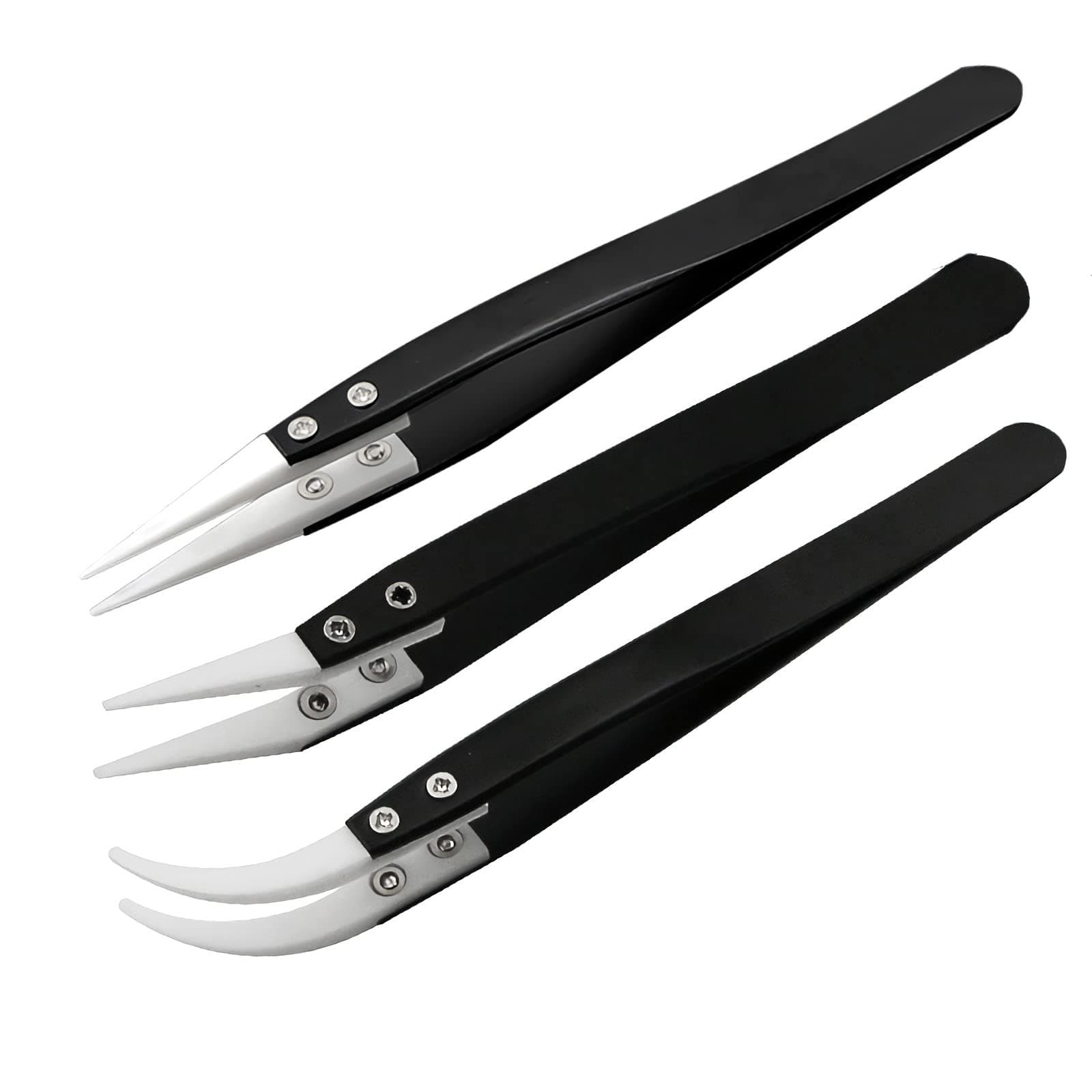 ABMRO 3Pcs Stainless Steel Ceramic Pointed Tweezers for Electronic Repair,Jewelry Making,Laboratory Work,High Temperature Resistant Insulated Clamping Tools, (3PCNZ0513)
