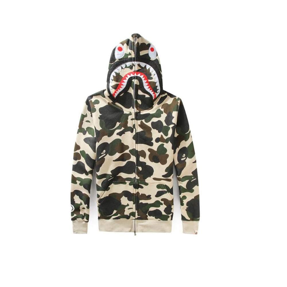 Fashion Shark Zip Hoodie Sweatshirt Men Hoodies Sweatshirt Fashion Casual Coat Outdoor Hip-Hop Funny Tops (Camo1, S)