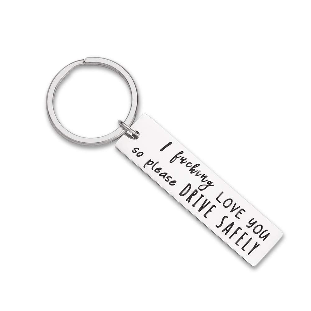 FANICE EOS Father's Day Gifts Drive Safe Keychain Boyfriend Gifts for Husband Dad I Love You Gifts Birthday Gifts Key Ring Rectangle Gift New Driver Trucker Gifts for Him Men