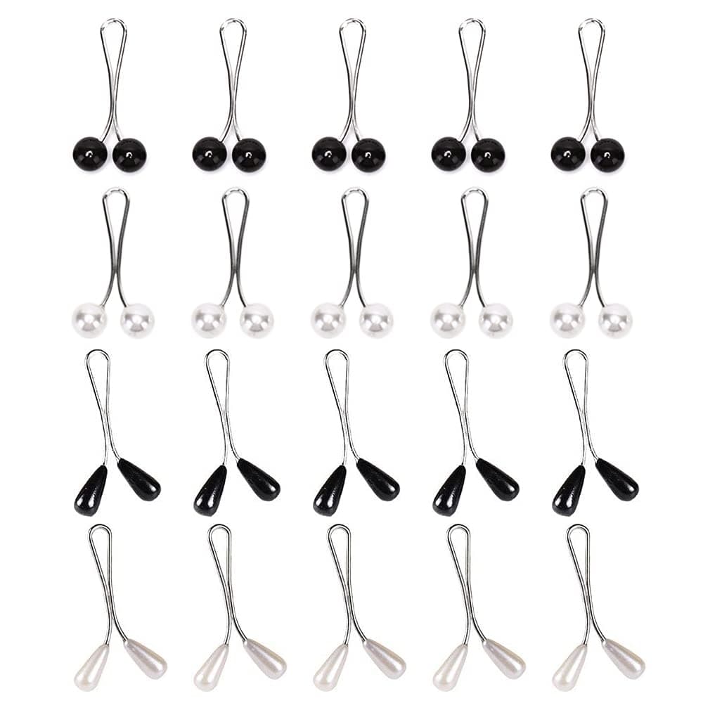 NifoccNifocc 20pcs Muslim Scarf Clips Pins Faux Pearl Hijab Pins U Shaped Brooch for Women Lady Wedding Dress Boutonniere Decorative Headscarf Shawl Accessories - Black White Teardrop Spherical