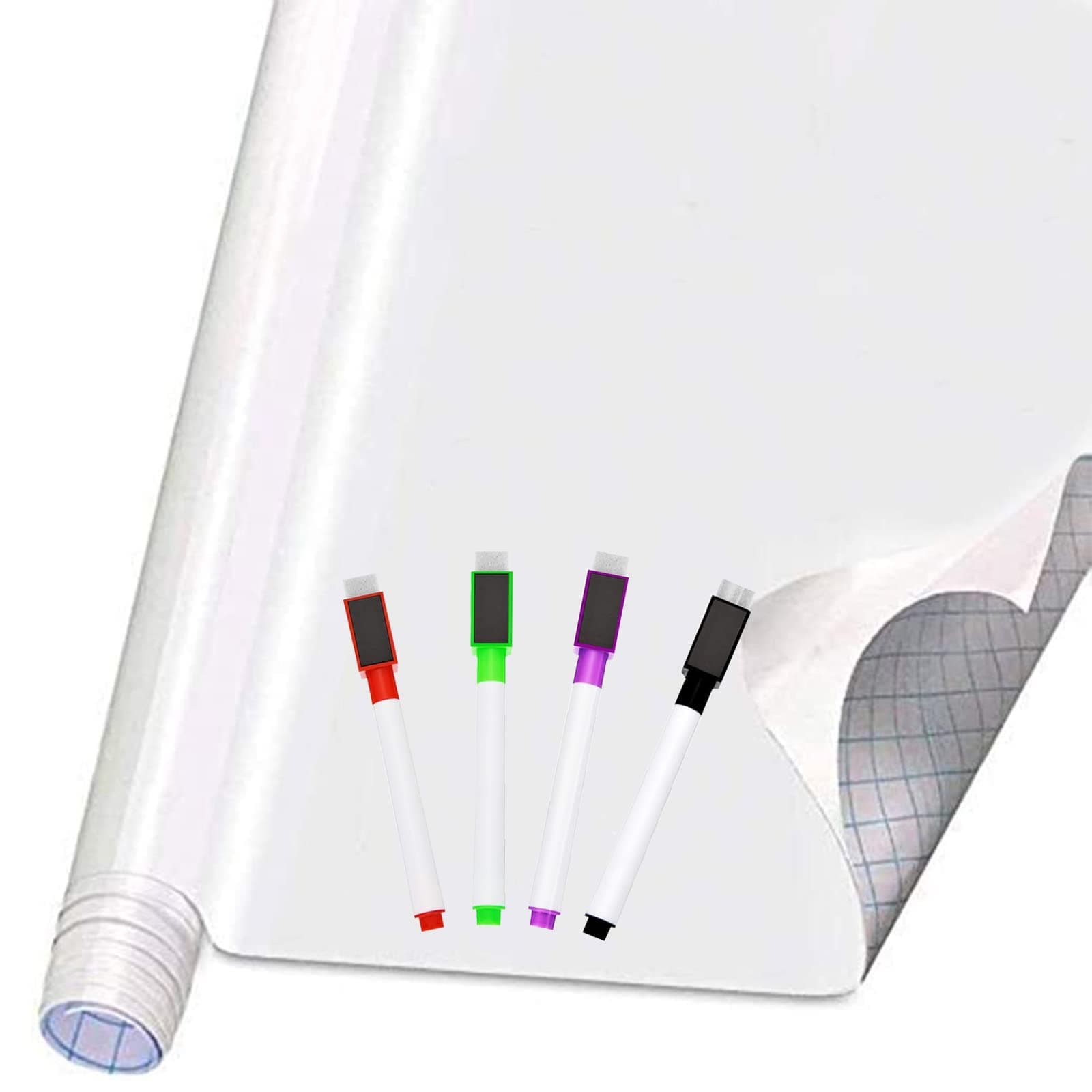 Self Adhesive White Board Paper - Dry Erase Wall Stickers Roll 17.7" x 78.7" (6.5 Feet) Message Board Wallpaper Decal for School/Office/Home/Kid/Art/Decorations, Safe for Adults & Kids with 4 Markers