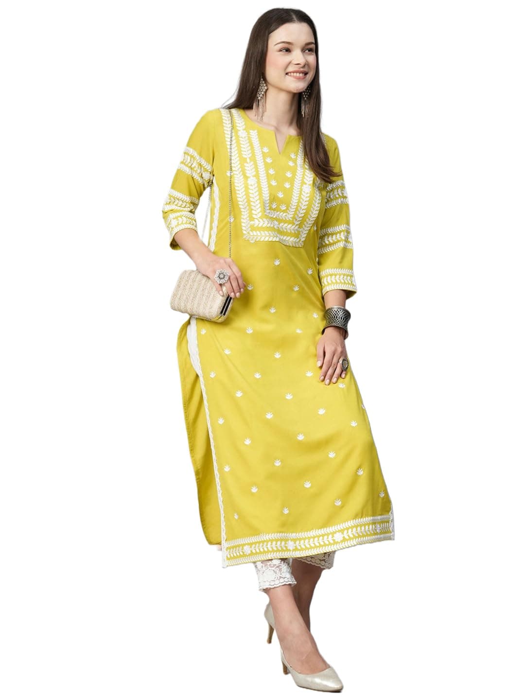 ANNI DESIGNERWomen's Cotton Straight Fit Straight Viscose Chikankari Embroidered Kurta