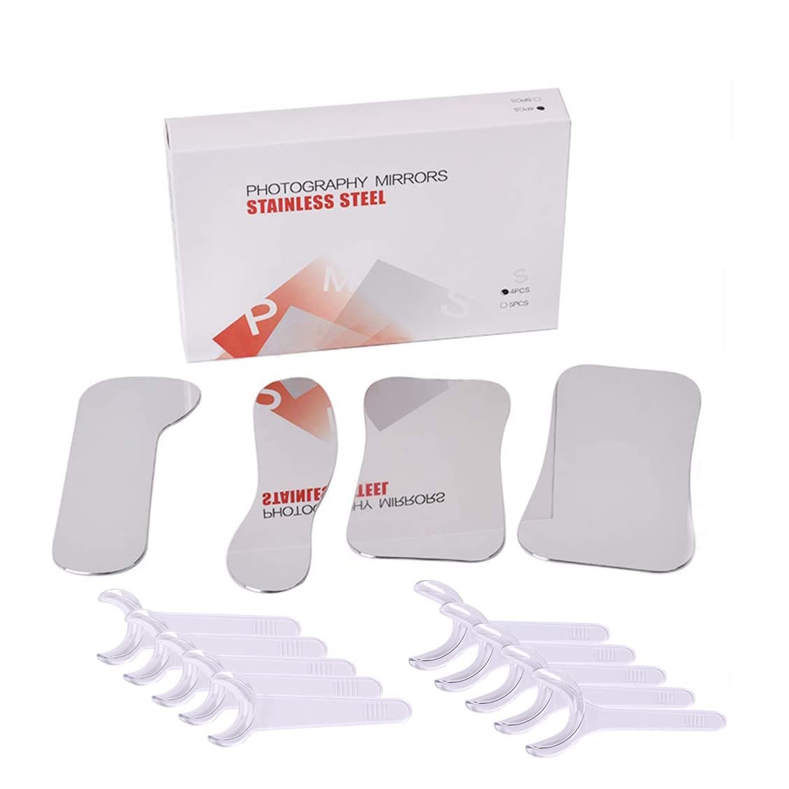 4 x Dental Intraoral Clinic Stainless Steel Photography Mirrors & 10PCS Mouth Opener