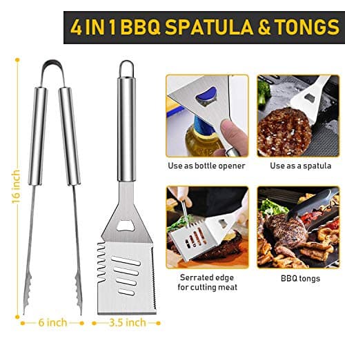 34Pcs BBQ Grill Accessories Tools Set, Stainless Steel Grilling Tools with Carry Bag, Thermometer, Grill Mats for Camping/Backyard Barbecue, Grill Tools Set for Men Women