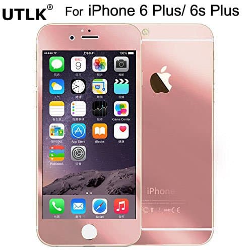 iPhone 6 Plus / 6s Plus Colored Mirror Tempered Glass Screen Protector Rose Gold,UTLK Front Back Tempered Glass Body Sticker 9H Anti-Scratch Screen Film for iPhone 6 Plus 5.5inch