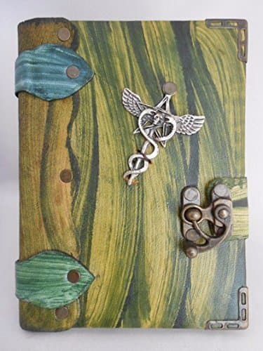 Handmade Hand Painted Pentagram,Wings Skull & Snake Emblem Green Leather Bound Journal,leather journal,leather notebook,sketchbook,diary