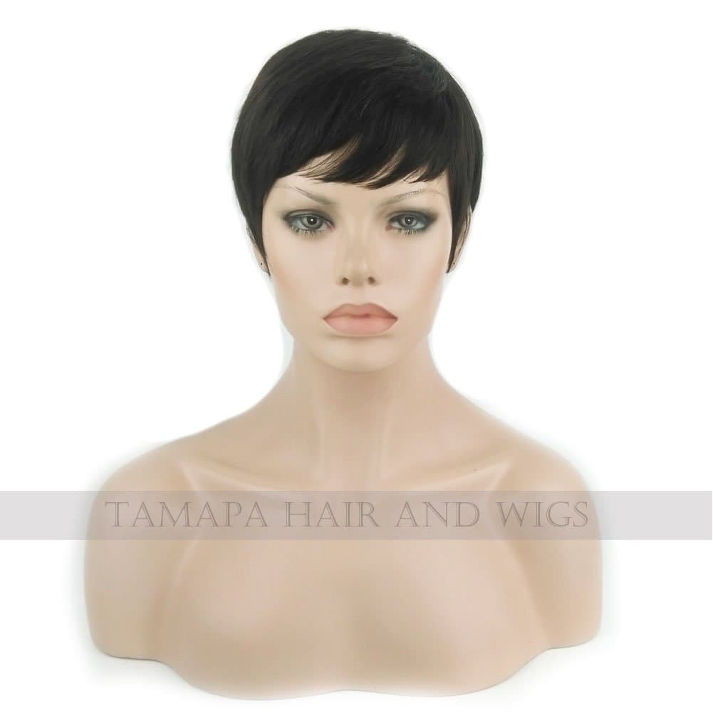 TAMAPA Short Pixie Hair Cut Wigs Human Virgin Hair Short Black Wig for Women1b