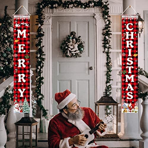 BPA® Christmas Decorations Merry Christmas Banner Xmas Porch Door Sign Welcome Banner For Indoor Outdoor Wall Christmas Decorations Indoor Outdoor
