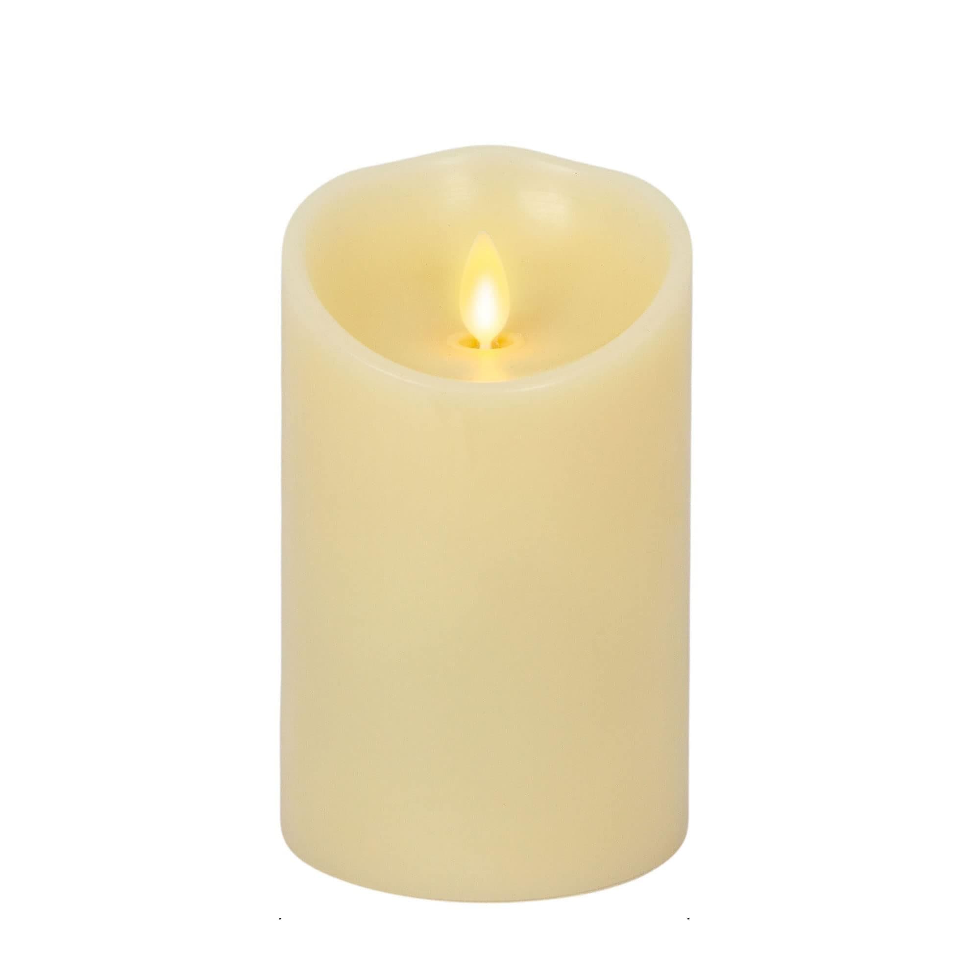 Scalloped Edge Flameless LED Candle, Ivory, 3" x 5", Battery Operated, Moving Flame, Real Wax Pillar with Timer, Vanilla Honey Scented