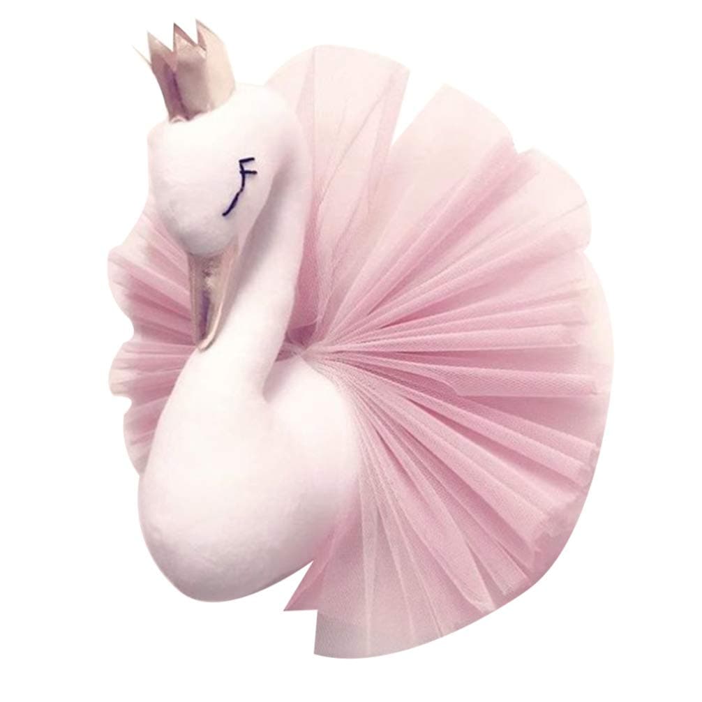 3D Wall Hanging Decoration Cute Crown Dress Swan Wall Art Sticker Hook for Nursery Kids Girl Room Wedding Birthday (Pink)