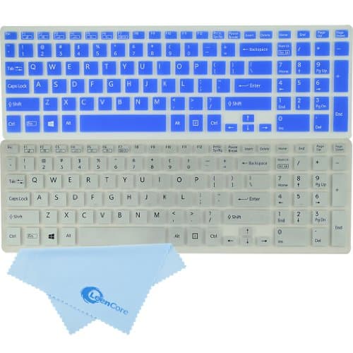 LeenCore 2-Pack Silicone Laptop Keyboard Skin Cover Protector for SONY VAIO Fit 15, Fit 15E, SVF15, SVF15E, SVF15A series, such as SVF15212CXB, SVF15212CXW, SVF15213CXB, SVF15213CXP, SVF15214CXW, SVF15214CXB, SVF15215CXW, SVF15217CXB, SVF15217CXW, SVF15218CXW, SVF15218CXB, SVF15218CXP(if your "enter" key looks like "7", our skin can't fit) + 1x Microfiber Cleaning Cloth from LeenCore (Silver+Blue)