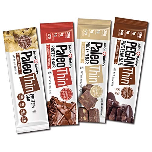 Julian Bakery Paleo Thin Protein Bar | Chocolate Lovers Variety | 20g Protein | 4 Flavors | Dairy-Free : Soy-Free : Gluten-Free | 12 Bars