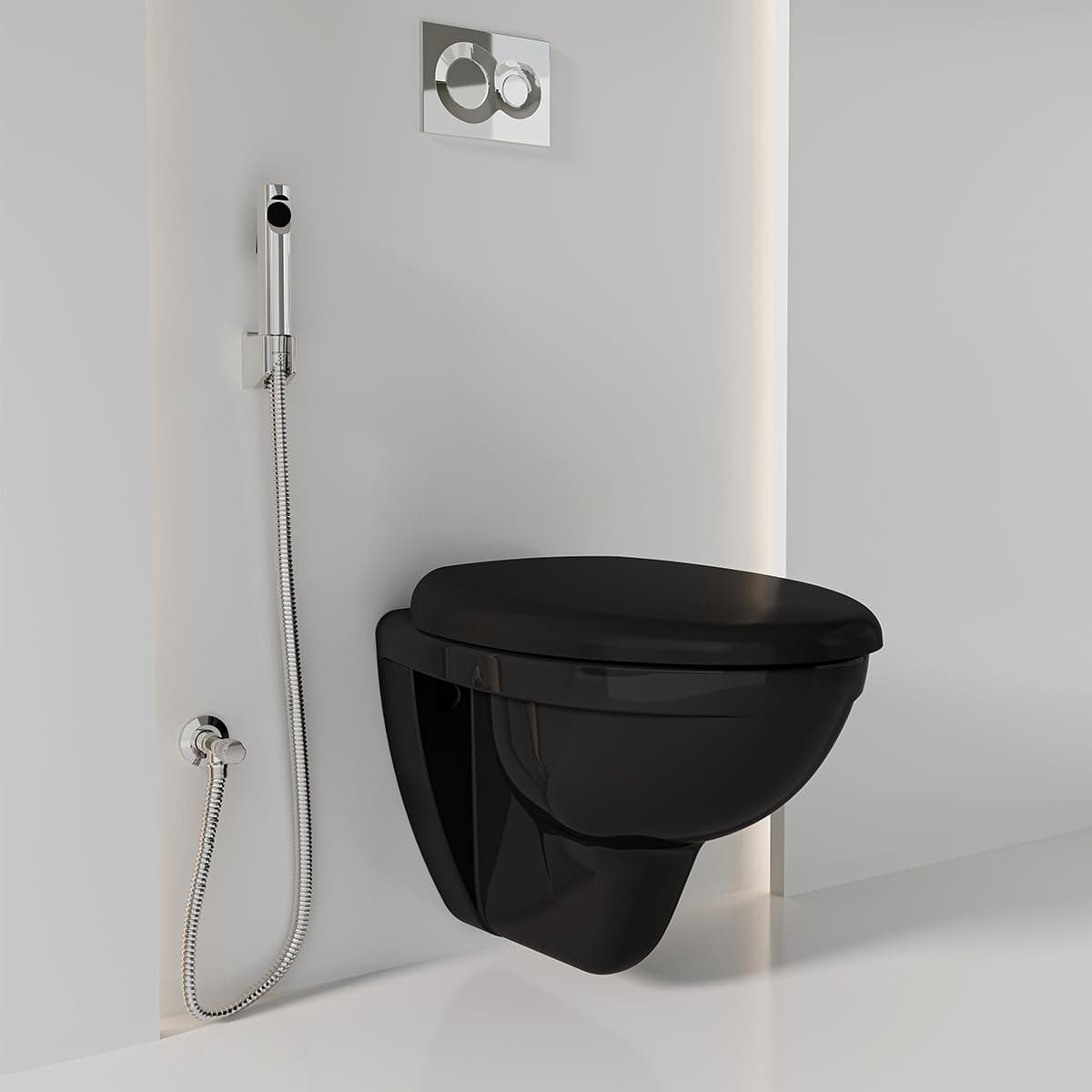 Patio Wall Mounted Toilet for Bathroom | Ceramic Western Bathroom Commode with Anti-Bacterial Protection | Eco-Flush Technology & Quiet-Close Lid | Fully Glazed, Black, 535mm x 361mm