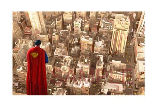 Superman Over Metropolis Painting 11x17 Canvas Print Movie Poster Giclee by Leon Jimenez