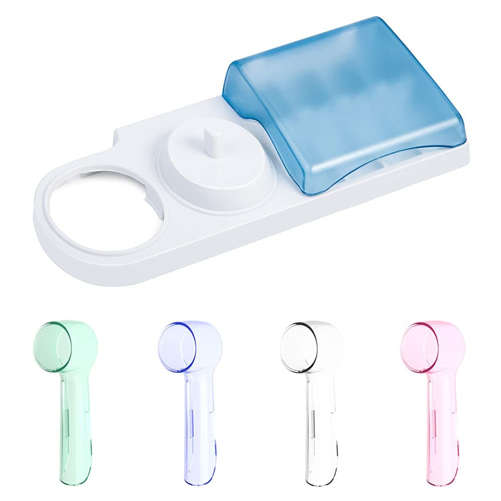 Electric Toothbrush Holder with 1 Charging Stand Slot, 1 toothbrush stand and 4 Toothbrush Heads Storage + 4 PCS Toothbrush Head Covers for Oral B