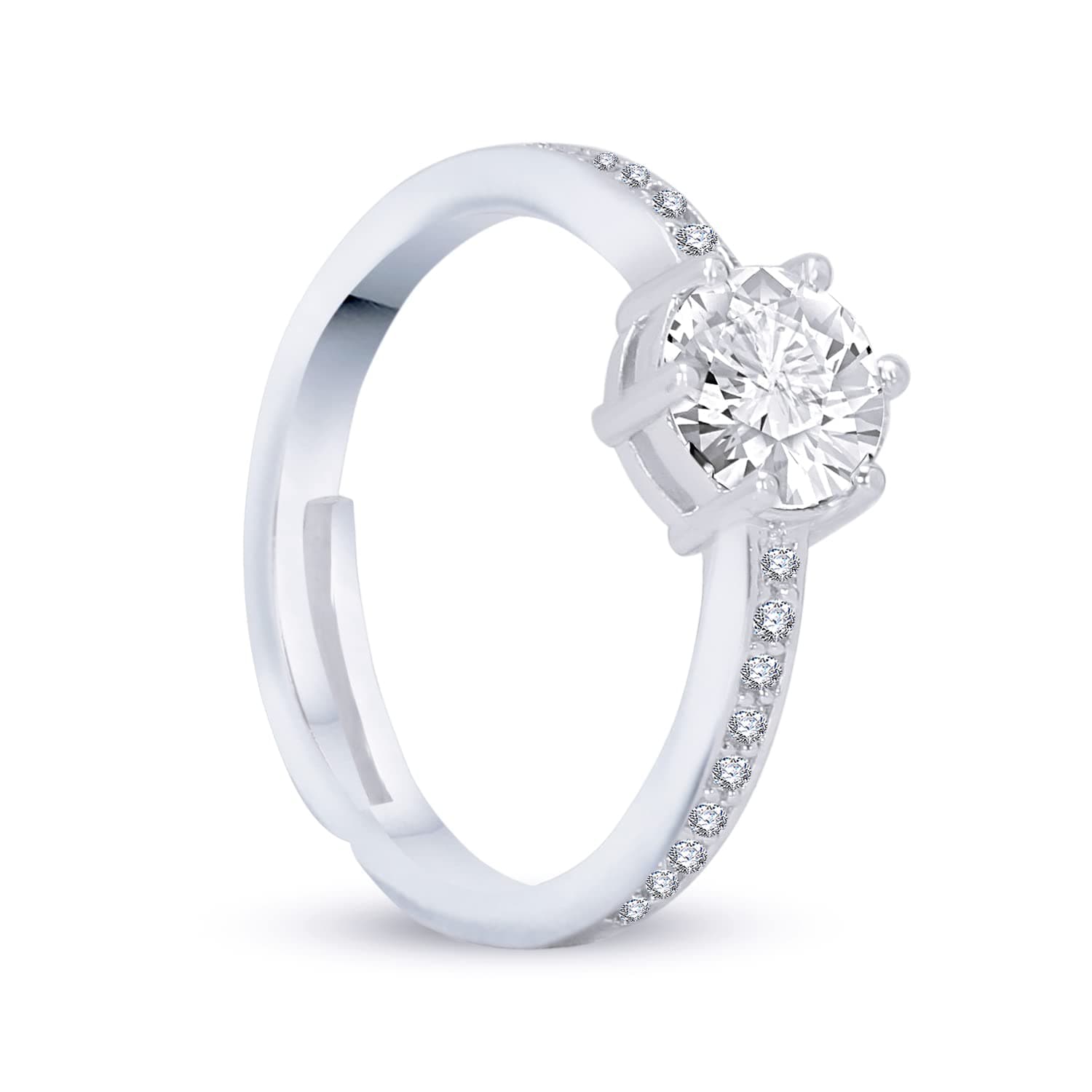 NEMICHAND JEWELS Pure 925 Silver Solitaire Adjustable Rings For Women (AF 3)