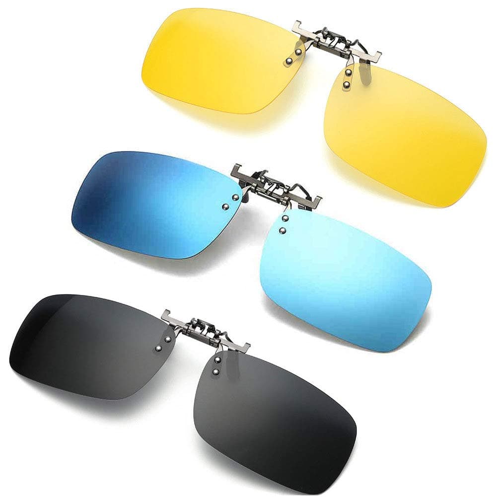 3 PACK, Clip on Flip up Polarized Lens For Prescription Glasses, UV Protection Sunglasses Over RX Eyeglasses