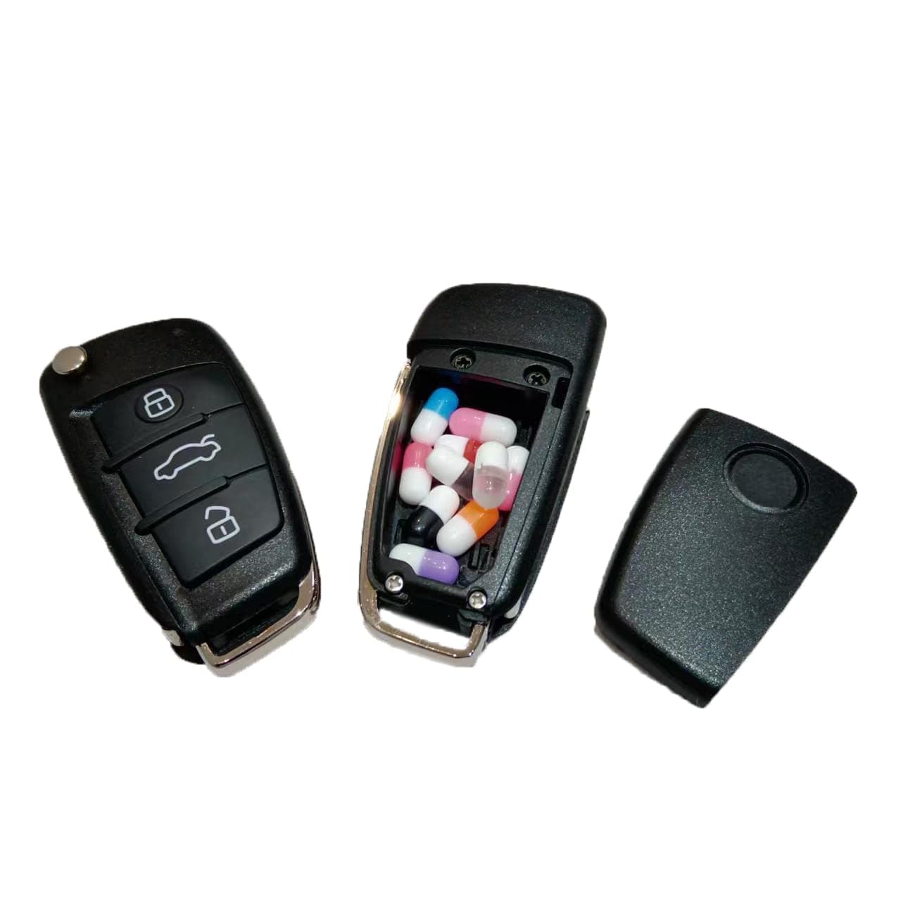 A6 Car Key Safe - Easy Open Hidden Secret Compartment Stash it Box Discreet Decoy Car Key Fob to Hide Store Money Jewelry Small Container to Keep Valuables Safe in Plain Sight Storage Rave Keychain