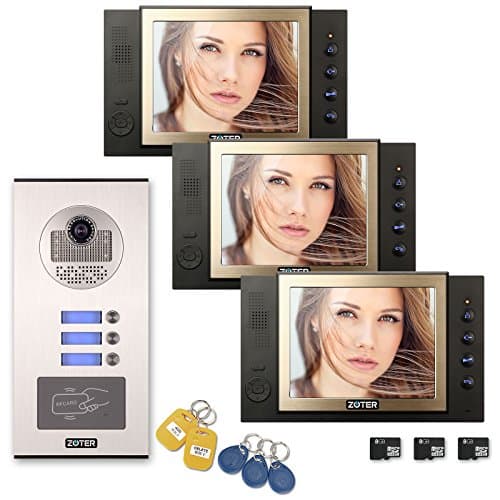 SOTER SECURITY Wired 8" Inch LCD Color Screen Monitor HD Camera Recording Video Door Bell Phone Intercom RFID Card Access Control Home Gate Entry Security Kit for 3 Families Apartment