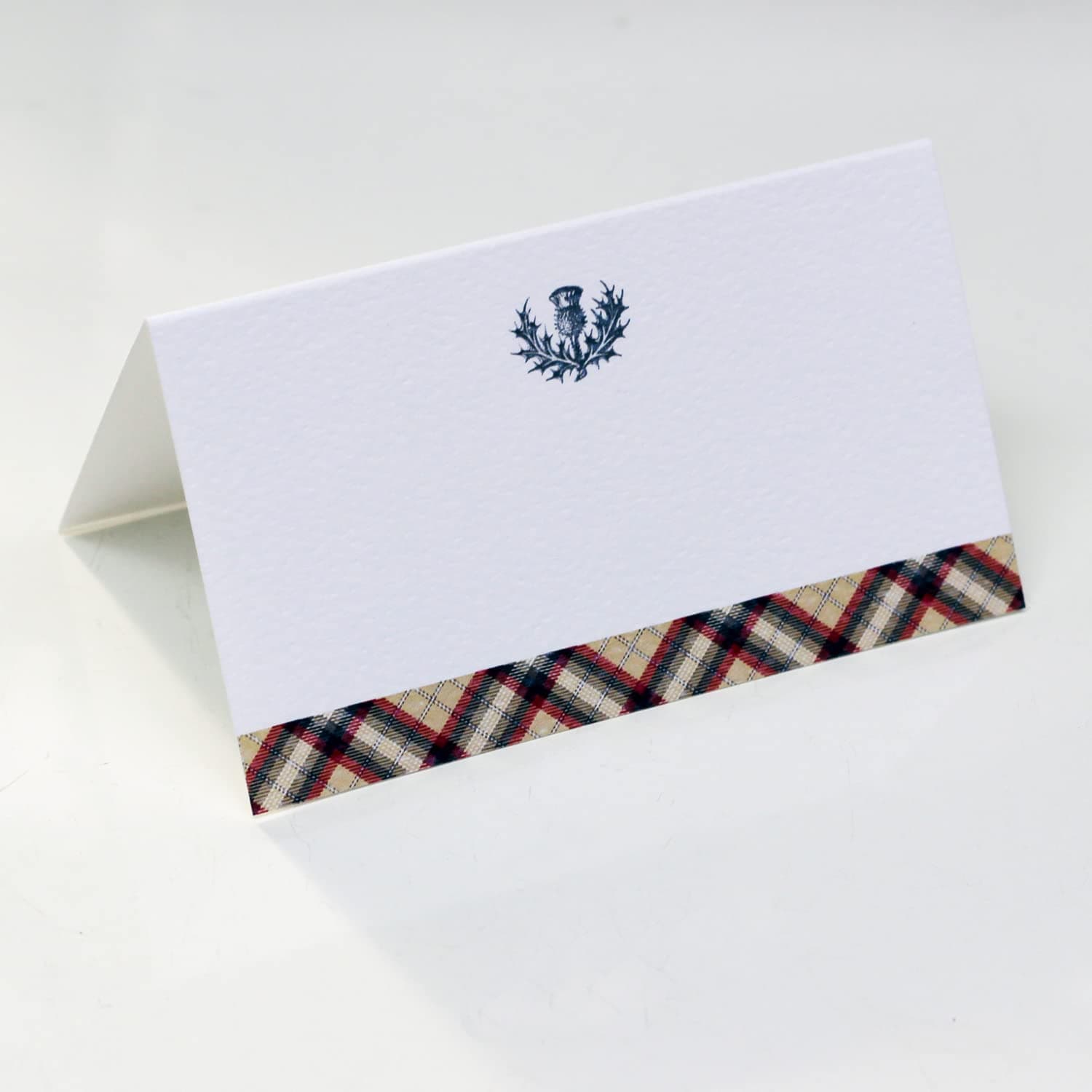 Nancy NikkoPlace Cards with Tan / Black / Red Tartan Plaid and Scottish Thistle Design for Weddings, Showers, and Holiday and Dinner Parties. Table Tent Style, Scored for easy folding. (12)
