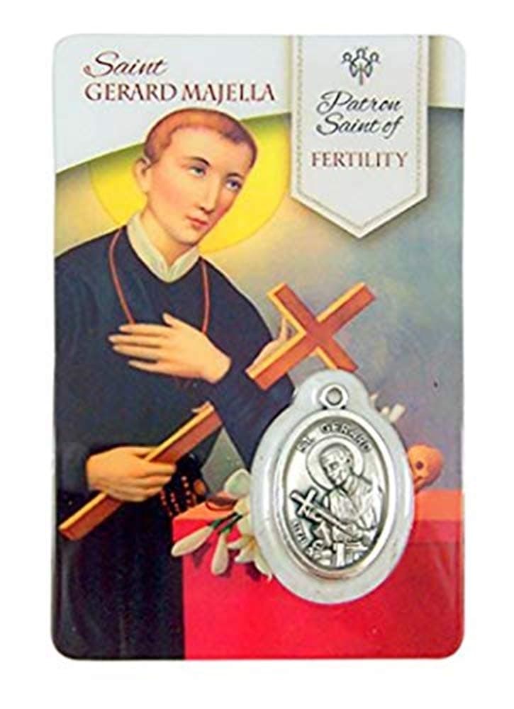 Silver Toned Saint Gerard Majella Patron of Fertility Medal with Holy Card, 1 Inch