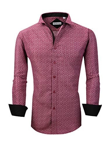 Mens Dress Shirts Long Sleeve Regular Fit Printed Button Down Shirts