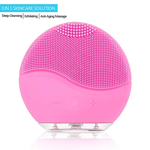 Facial Cleaning Brush，Minso Waterproof & Silicon Facial Cleaner， Electric Masager Cleansing System for Deep Cleansing Skin Care， Face Massage Brush and USB Charging Cables (Pink)