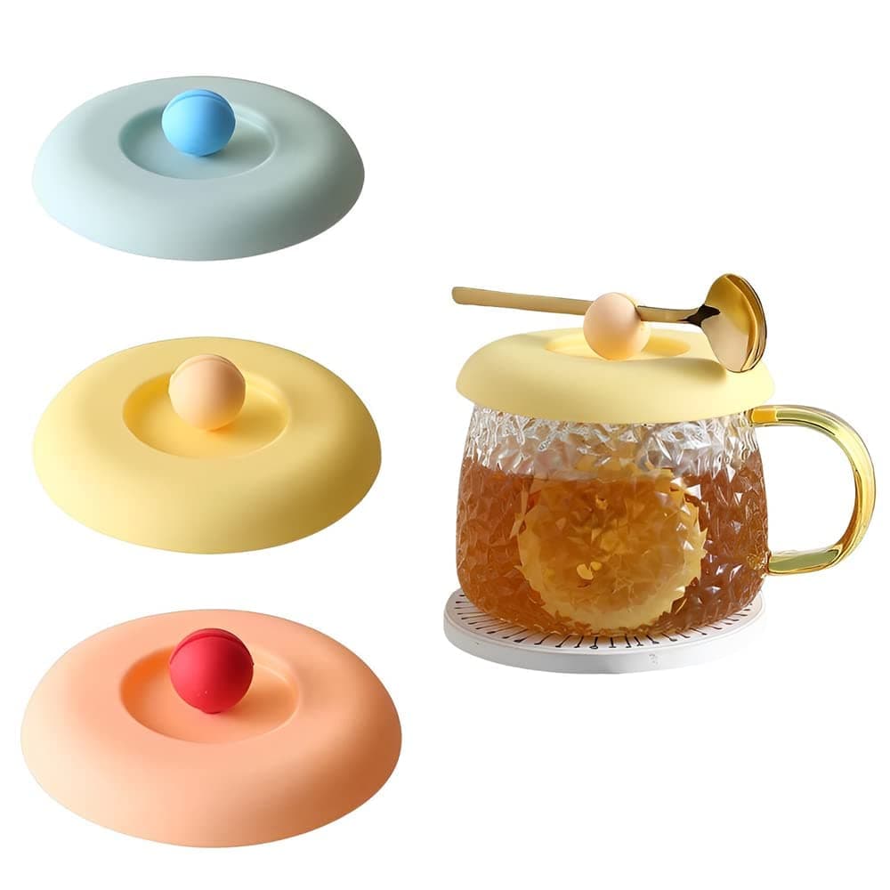 NALACAL 3PCS Food Grade Silicone Cup Lid Mug Covers, Anti-dust Glass Cup Coffee Mug Cover Airtight Seal Lids Cap,Drink Cup Covers for Hot and Cold Beverages