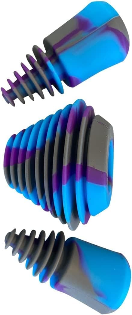Green Piece® Three Silicone Purple Cleaning plugs + stoppers. Preserver Cap Airtight Bottle Plug Odor Proofing Glass, Plastic and Silicon Pieces