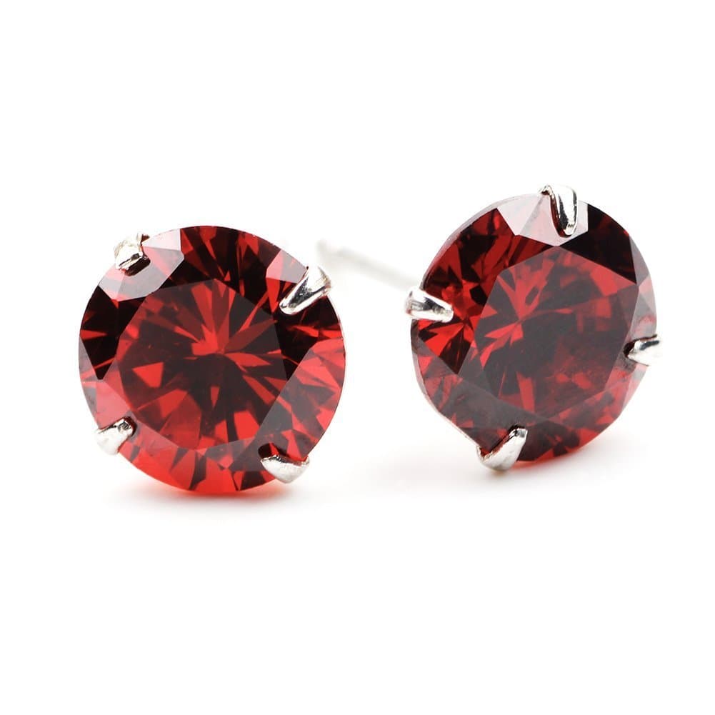 Chryssa Youree CZ Stud Earrings Set for Women Girls Men 3-8mm Round Swarovski Jewelry Bridesmaid Groomsmen Gifts(ED-82) (8mm, red)