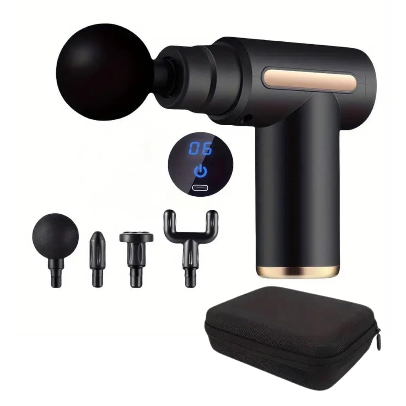 Mini Massage Gun Deep Tissue Portable 6 Speeds Handheld Muscle Pain Relief Massager with 4 Heads, LCD Touch Screen & Super Quiet for Home Office Workout Travel Black (with Bag)