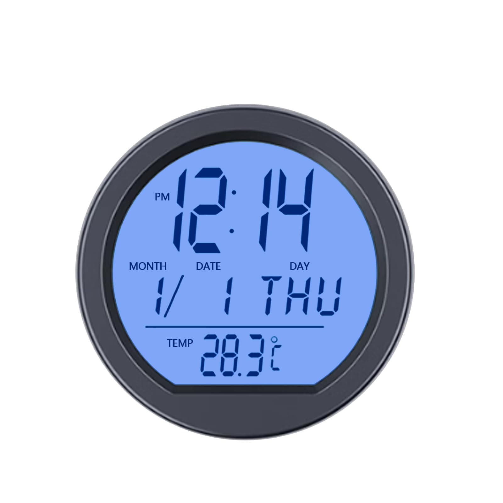 Timloon Car Dashboard Clock with Automatic Backlight at Night, Solar-Powered, Fahrenheit Temperature, 12/24 Hour Format Time, Calendar for Car Truck Office Home and Outdoor Camping (Includes Battery)