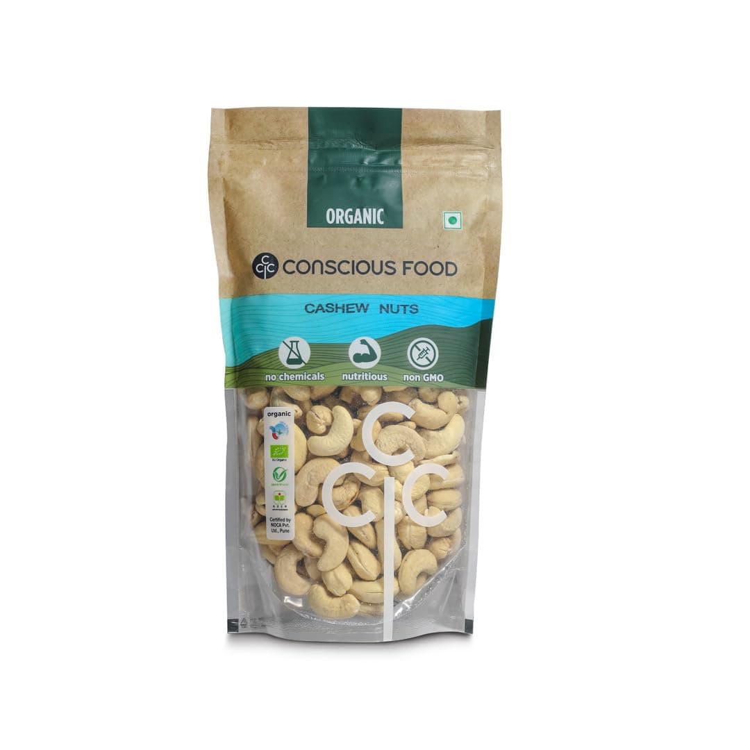 Conscious Food 100% Organic Whole Cashew Nuts W240 | 250 g | Konkan Kaju | Crunchy & Rich |Value Pack | Source of Energy Vitamins & Minerals, Protein, Dietary Fibre.