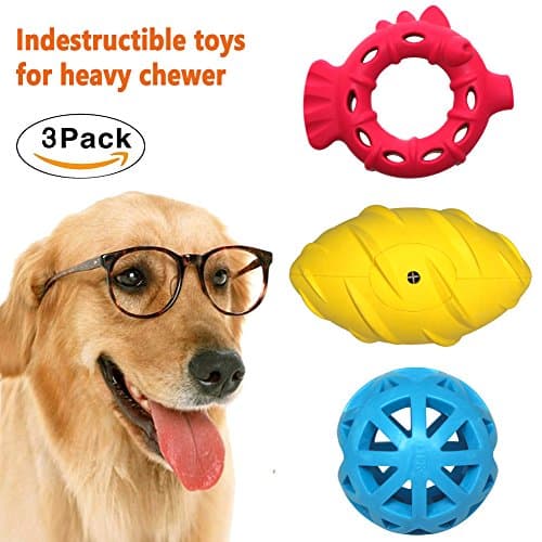 Jomilly Dog Chew Toys Set, Rubber Toy, Biting Chewing Training Ball Fish Puppy Toys