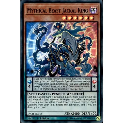 YuGiOh INCH-EN048 1st Ed Mythical Beast Jackal King Super Rare Card - ( The Infinity Chasers Single Card )