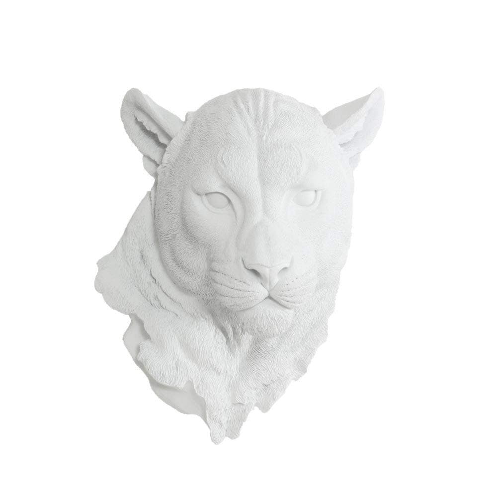 Wall Charmers Large White Faux Mountain Lion Head Wall Hanging - 17" White Faux Taxidermy Animal Head Wall Decor - Handmade Farmhouse Decor
