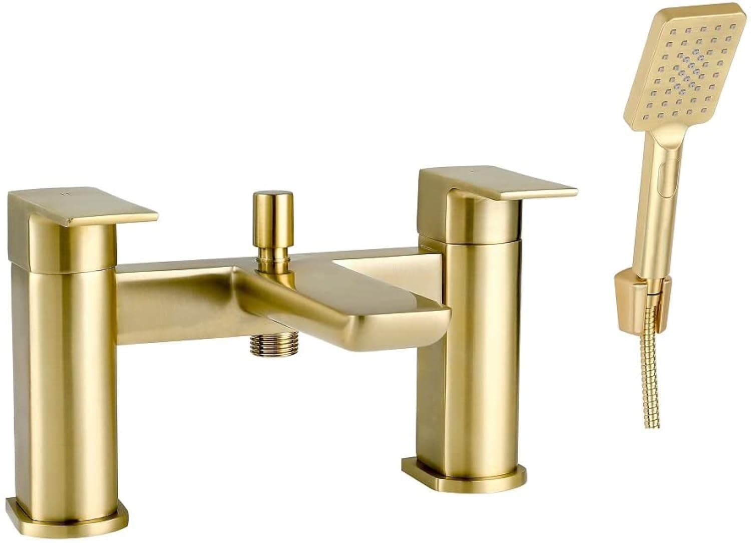 KINGBATH™ Bath Shower Mixer Tap Faucet with Shower Kit Handheld Shower Head Bathtub Bathroom Sink Hot and Cold Solid Brass Modern Double Lever Handle Brushed Brass Gold
