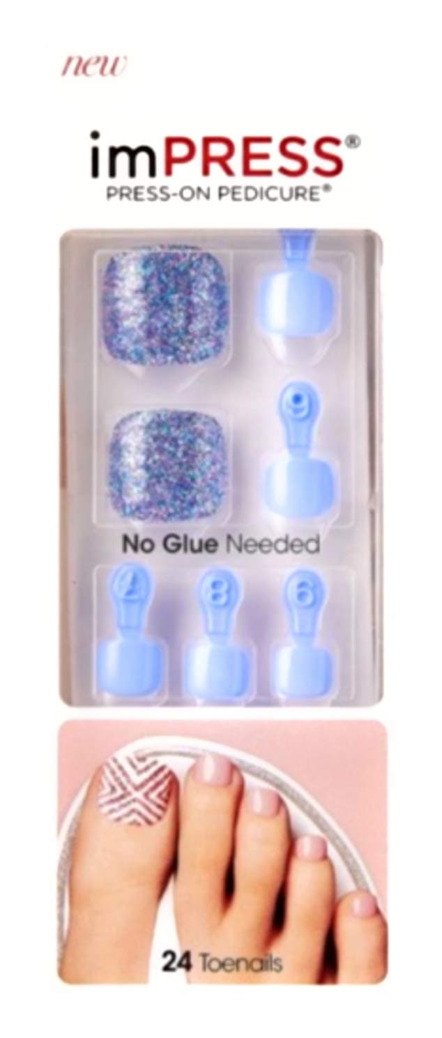 Kiss imPress Press-On Periwinkle Blue Pedicure Nails BIPT0041M Barefoot (For Toes)
