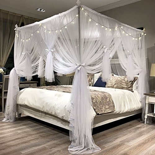 Joyreap 4 Corners Post Canopy Bed Curtain for Girls & Adults - Royal Luxurious Cozy Drape Netting - Cute Princess Bedroom Decoration Accessories (White, 86" W x 78" L,King)