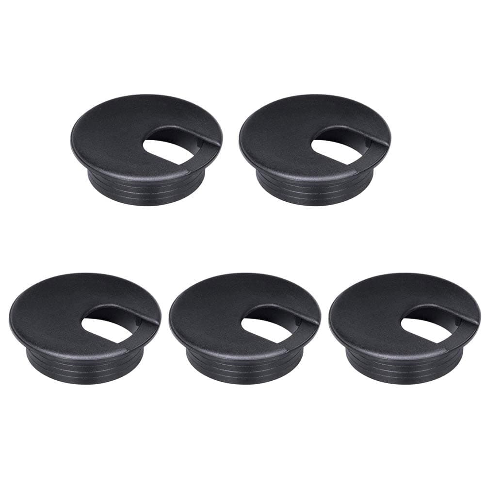 Desk Grommet 2 Inch, Plastic Wire Organizers, Computer Cable Hole Cover Plug Cap Insert (Black, 5)