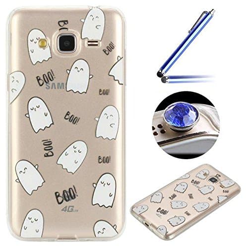 Galaxy J3 2016 Transparent Case,Samsung Galaxy J3 2016 Tpu Case,Etsue Cute Cartoon Expression Slim Fit Soft Gel Thin Crystal Clear Tpu Rubber Case Cover for Samsung Galaxy J3 2016+Blue Stylus Pen+Bling Glitter Diamond Dust Plug(Colors Random)-Cartoon Expression