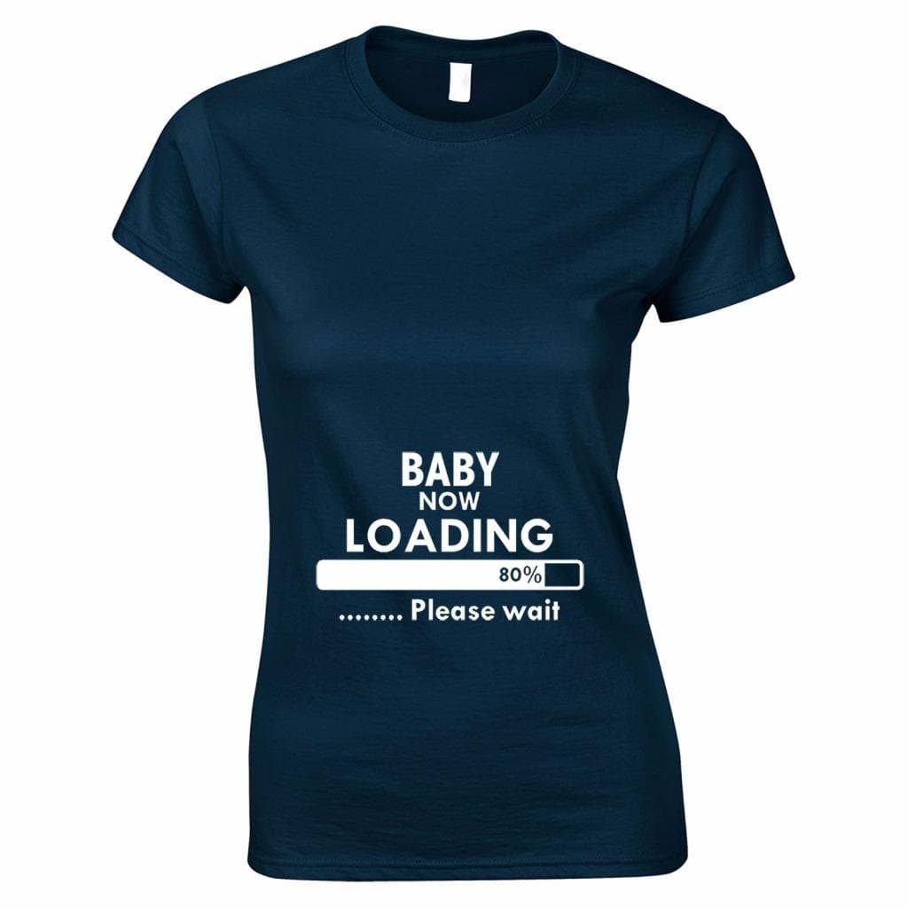 Women's Baby Now Loading Funny T-Shirt Navy Blue