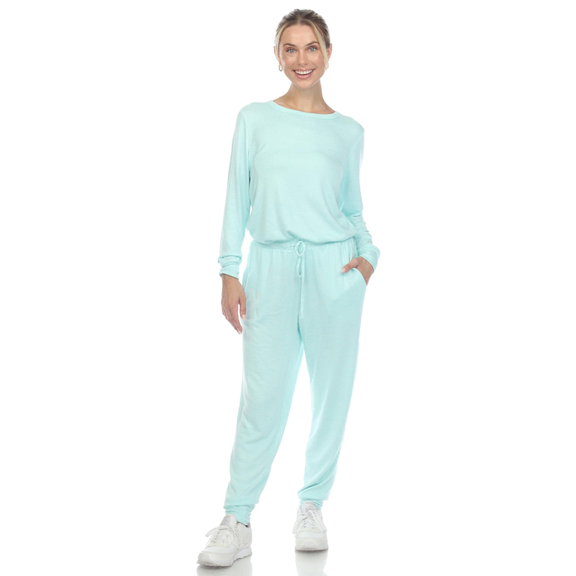 white markWomen's 2-Piece Super Soft Long Sleeve Sweatshirt and Jogger Pants Lounge Pajama Set