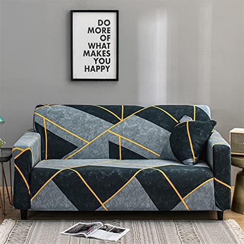 LUXTON HOME Universal Printed Sofa Cover Stretchable Slipcover for Any Type of Sofa or Couch | Spandex Jacquard Fabric | Easy Installation & Washable | Living Room,Office (Granite, Four Seater)