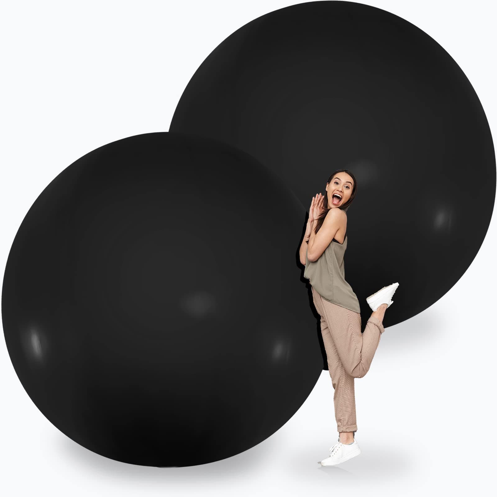 Leitee 2 Pcs 72 Inch Giant Balloons Round Latex Large Human Egg Jumbo Balloons Inflatable Air Decorations for Birthday Party Wedding Engagement(Black)